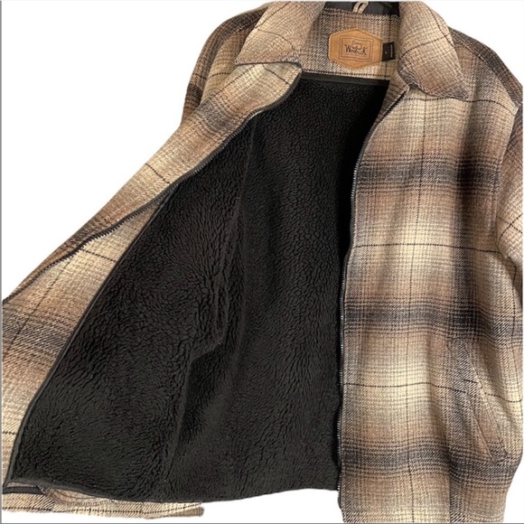 Vintage Woolrich Plaid Wool Blend Sherpa Fleece Lined Wool Filling Barn Jacket L - Picture 7 of 16